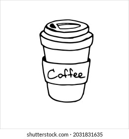 Single Element Coffee To Go In Doodle Style. Doodle Vector Illustration For Cafe, Coffee Shop, Kitchen. Cute Element For Stickers And Seasonal Design. Isolated On White Background