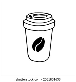 Single Element Coffee To Go In Doodle Style. Doodle Vector Illustration For Cafe, Coffee Shop, Kitchen. Cute Element For Stickers And Seasonal Design. Isolated On White Background