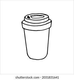 Single Element Coffee To Go In Doodle Style. Doodle Vector Illustration For Cafe, Coffee Shop, Kitchen. Cute Element For Stickers And Seasonal Design. Isolated On White Background