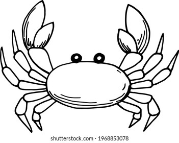 Single element of crab in doodle summer set. Hand drawn vector illustration for greeting cards, posters, stickers and seasonal design.