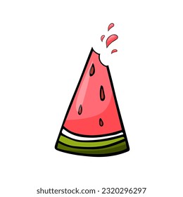 Single element of cute cartoon watermelon slice in doodle style. Element for print, postcard, design menu, textile, poster, textile or advertising. Vector illustration EPS10. 
