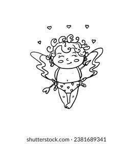 Single element of cute cupid with cupid's arrow angel wings. Great for Valentine's Day cards, posters, packaging and design. Hand drawn. Hand drawn