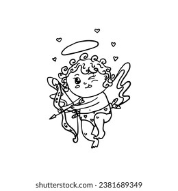 Single element of cute cupid with cupid's arrow angel wings and nimbus. Great for Valentine's Day cards, posters, packaging and design. Hand drawn.