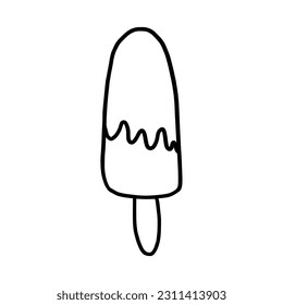 Single element of delicious ice cream on stick in doodle style. Great for banners, bar menu, seasonal design, packaging or advertising.  Vector illustration EPS10. Isolated on white background