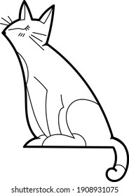 Single element for design, clipart. Cat, kitten, meow, pets. Suitable for postcards, patches, stickers, advertisements. Scandinavian. For kids. Contour, Black and White, vector. Cartoon style. Logo.