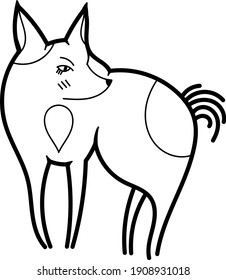 Single element for design, clipart. Dog, puppy, pets. Suitable for postcards, patches, stickers, advertisements. Scandinavian. For kids. Contour, black and white, vector. Cartoon style. Logo.