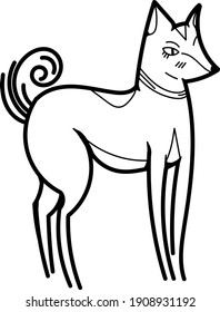 Single element for design, clipart. Dog, puppy, pets. Suitable for postcards, patches, stickers, advertisements. Scandinavian. For kids. Contour, black and white, vector. Cartoon style. Logo.