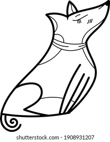Single element for design, clipart. Dog, puppy, pets. Suitable for postcards, patches, stickers, advertisements. Scandinavian. For kids. Contour, black and white, vector. Cartoon style. Logo.