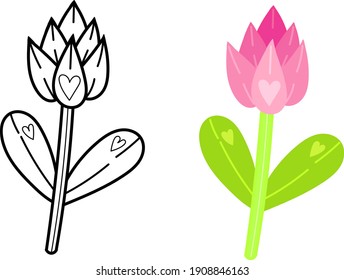 Single element for design, clipart. Flower, tulip. Holidays, love, February 14. Suitable for postcards, patches, stickers, advertisements. Scandinavian. For kids. Bright colours. Cartoon.