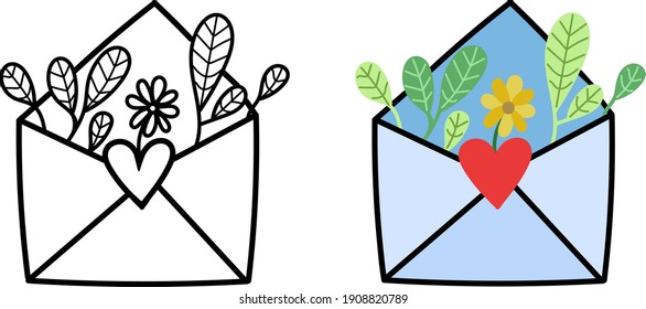 Single element for design, clipart. Love envelope, letter. Holidays, love, February 14. Suitable for postcards, patches, stickers, advertisements. Scandinavian. For kids. Bright colours. Cartoon.