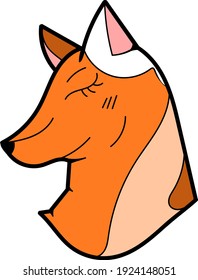 Single element for design, clipart. Red head dog, puppy, pets. Suitable for postcards, patches, stickers, advertisements. Scandinavian. For kids. Bright colors, vector. Cartoon style. Logo.