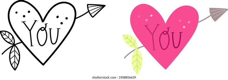 Single element for design, clipart. Valentine, hearts. Holidays, love, February 14. Suitable for postcards, patches, stickers, advertisements. Scandinavian. For kids. Bright colours. Cartoon.