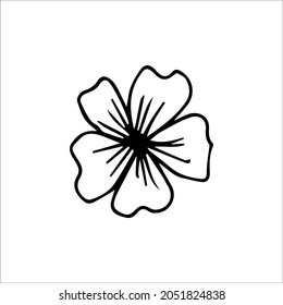 Un único elemento es una flor dibujada a mano. Ilustración vectorial de doodle en blanco y negro para logotipo, diseño y postales.