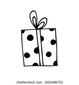 Single element gift box in doodle style. Doodle vector illustration, for Holidays and celebration. Cute element for greeting cards, posters, stickers and seasonal design. Isolated on white background