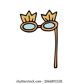 Single element glasses on the stick in doodle style. Doodle vector illustration, props on event