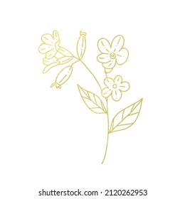 Single element gold flower in doodle style. Hand drawn vector illustration.