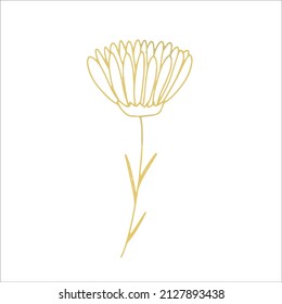 Single element gold flower in doodle style. Hand drawn vector illustration.