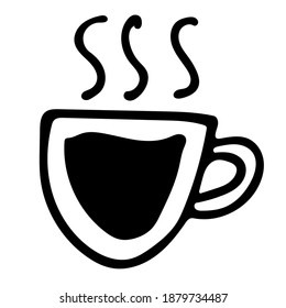 Single element hand drawn icon of a clear glass cup with espresso. Vector illustration of doodles for cafes and restaurants, cute postcards and culinary design.