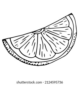 Single element hand drawn lemon slice icon. Vector illustration of doodles for cafes and restaurants, cute postcards and culinary design.