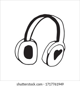 Single element of headphones in musical doodle set. Hand drawn vector illustration for cards, posters, stickers and professional design.