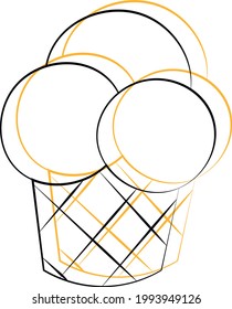 Helado de un solo elemento. Dibujar ilustración en negro y naranja