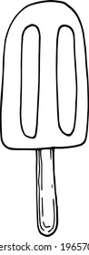 Un solo elemento de la palmita de helado con chocolate en el conjunto de doodle en verano. Ilustración vectorial dibujada a mano para tarjetas de felicitación, carteles, pegatinas y diseño estacional.