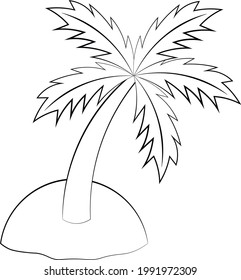 Single element Island with palm tree. Draw illustration in black and white