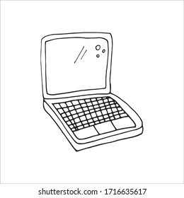 Single element of laptop, computer in doodle business set. Hand drawn vector illustration for cards, posters, stickers and professional design.