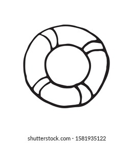 Single element of lifebuoy in doodle summer set. Hand drawn vector illustration for greeting cards, posters, stickers and seasonal design.