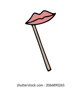 Single element lips on the stick in doodle style. Doodle vector illustration, props on event