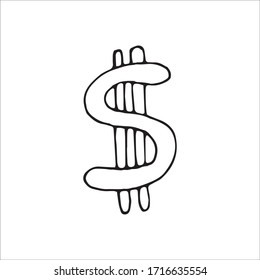 Einzelnes Element des Geldes in Doodle Business Set. Handgezeichnete Vektorgrafik für Karten, Poster, Aufkleber und professionelles Design.