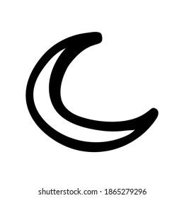 Un solo elemento. Luna, mes, media luna, magia, Islam. Dibujado a mano. Doodle, boceto, icono. Ilustración vectorial para tarjetas de felicitación, impresiones, banners y diseños estacionales. Sobre un fondo blanco.