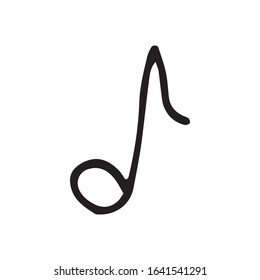 Single element of music note in doodle style. Hand drawn vector illustration for cards, posters, stickers and professional musical design. Simple cute symbol note. Abstract scribble illustration.