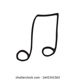 Single element of music note in doodle style. Hand drawn vector illustration for cards, posters, stickers and professional musical design. Simple cute symbol note. Abstract scribble illustration.