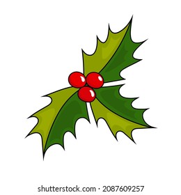 Einziger Bestandteil von Neujahr und Weihnachtsfeier mit Beeren. Helle Vektorgrafik. Winterelement für Grußkarten, Plakate, Aufkleber und saisonales Design. Einzeln auf weißem Hintergrund.