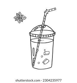 Single element of the non-alcoholic summer drink with ice cubes, straw and mint. Great for banners, bar menu, seasonal design or advertising.   Vector illustration EPS10. Isolated on white background.