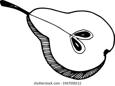 Single element of pear slice in doodle summer set. Hand drawn vector illustration for greeting cards, posters, stickers and seasonal design.