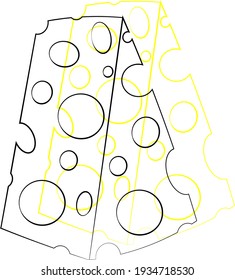 Single element piece of Cheese. Draw illustration black and yellow