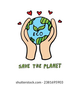 Single element of planet in hands in ecology clipart set. Recycle, save the planet, eco-friendly, organic, plastic-free, eco-friendly, zero waste concept, reduce, reuse, green lifestyle, conservation.