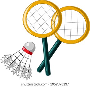 Single element Shuttlecock and racket. Draw illustration in color