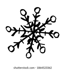Un solo elemento. Copo de nieve. Año Nuevo, patrón de nieve en invierno. Dibujado a mano. Doodle, boceto, icono. Ilustración vectorial para tarjetas de felicitación, impresiones, banners y diseños estacionales. Sobre un fondo blanco.