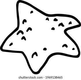 Single element of starfish in doodle summer set. Hand drawn vector illustration for greeting cards, posters, stickers and seasonal design.