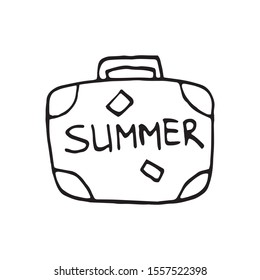 Single element of suitcase in doodle summer set. Hand drawn vector illustration for greeting cards, posters, stickers and seasonal design.