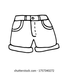 Einzelelement der Sommerkurzhose in Doodle Set. Handgezeichnete Vektorgrafik für Grußkarten, Poster, Aufkleber und saisonale Gestaltung.