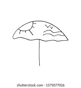 Single element of summer umbrella in doodle style. Hand drawn vector illustration for greeting cards, posters, stickers and seasonal design.
