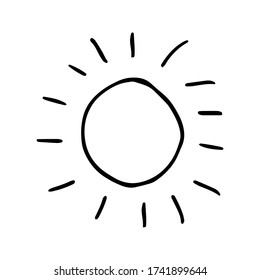 Single element of sun in doodle summer set. Hand drawn vector illustration for greeting cards, posters, stickers and seasonal design.