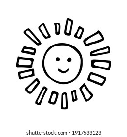 Single element of sun in doodle summer set. Hand drawn vector illustration for greeting cards, posters, stickers and seasonal design.