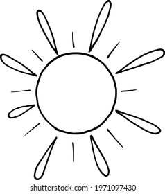 Single element of the sun in doodle summer set. Hand drawn vector illustration for greeting cards, posters, stickers and seasonal design.