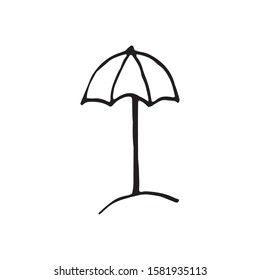 Single element of sun umbrella in doodle summer set. Hand drawn vector illustration for greeting cards, posters, stickers and seasonal design.