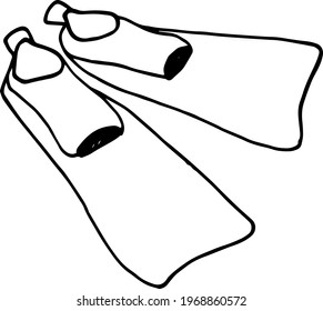 Single element of swimming fins in doodle summer set. Hand drawn vector illustration for greeting cards, posters, stickers and seasonal design.